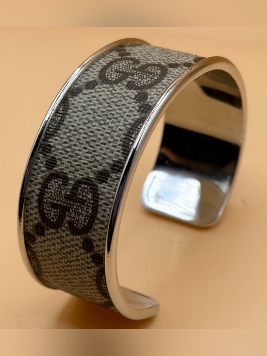 The Unbranded Brand Other - Monogram-Pattern Gray Men's Cuff Bracelet